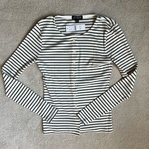 J. Crew Fine rib knit cardigan in green white stripe, XS extra small NWT